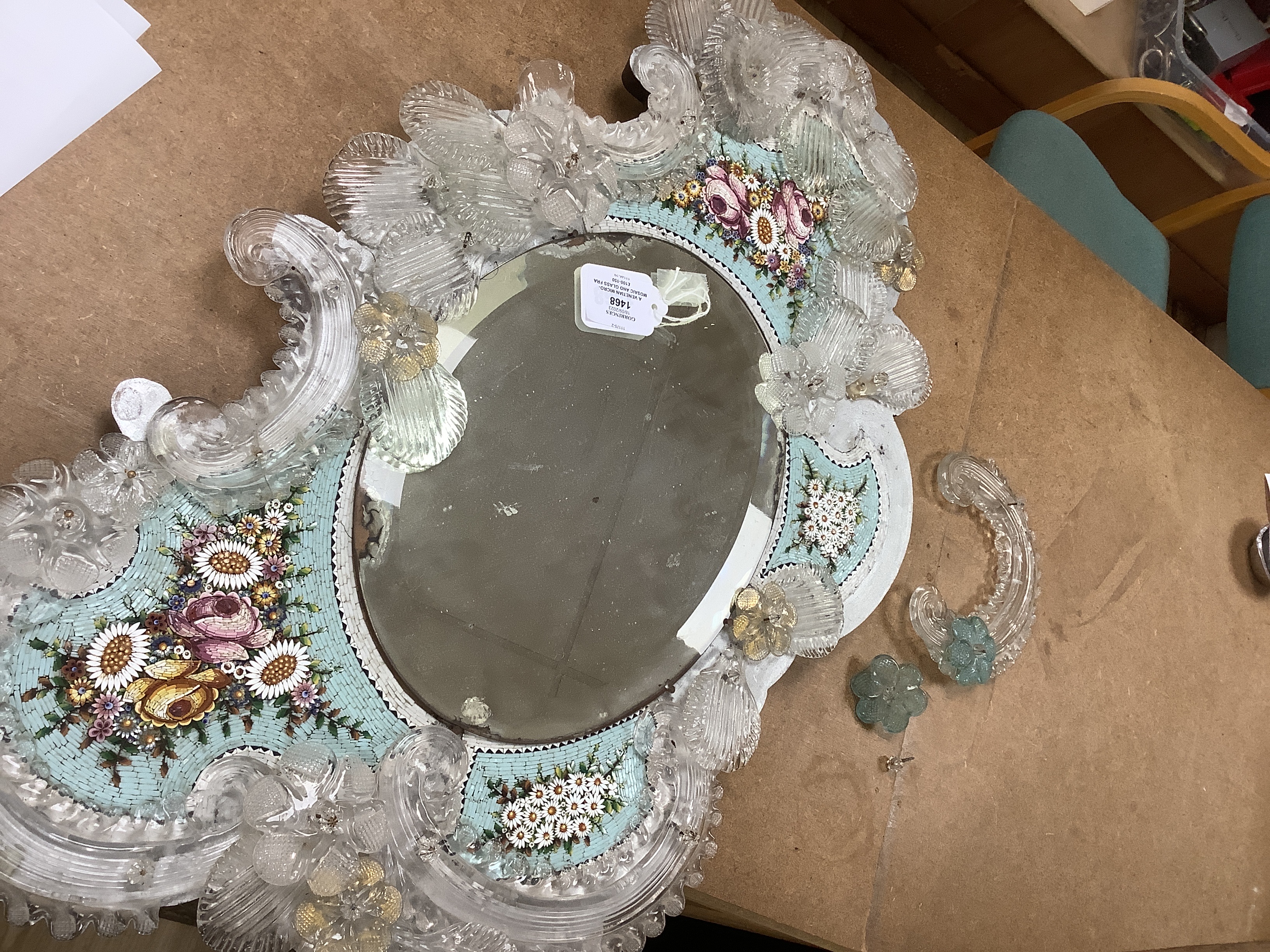 A Venetian micro-mosaic and glass framed wall mirror 65cm high